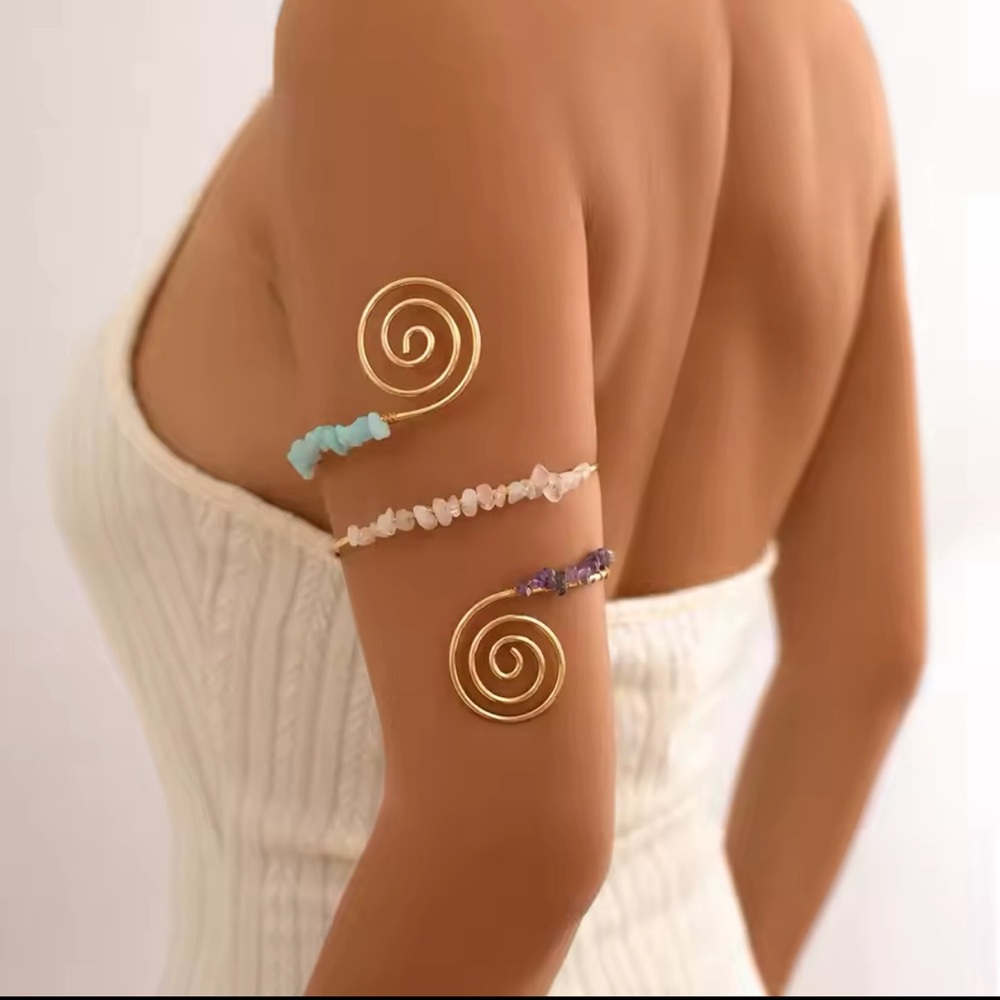 New, Natural Stones Spiral Upper Arm Cuff Bangle Adjustable Open bracelet